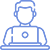An icon of a standing figure holding an open laptop, symbolizing Dr. Ginny Estupinian’s Executive Mental Fitness programs that go beyond traditional coaching to build cognitive strength and leadership resilience